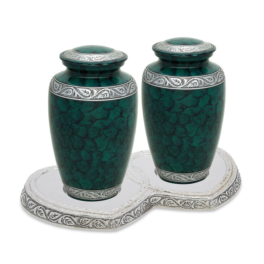 Companion 440 Cubic Inch 2 Adult Green Funeral Cremation Urns w/ Base For Ashes