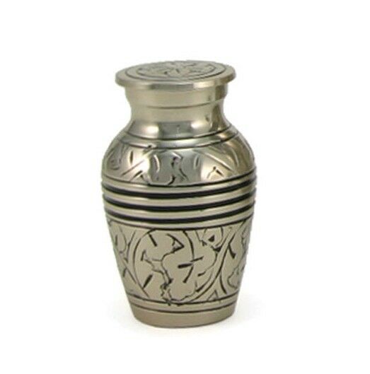 New, Brass Set of 6 Silver Oak Keepsake Cremation Urns, 5 Cubic Ins each