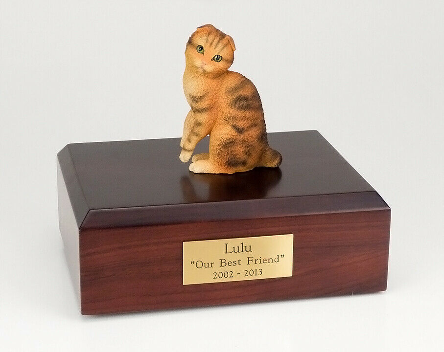 Scottish Fold Brown Cat Figurine Pet Cremation Urn Avail 3 Diff Colors & 4 Sizes