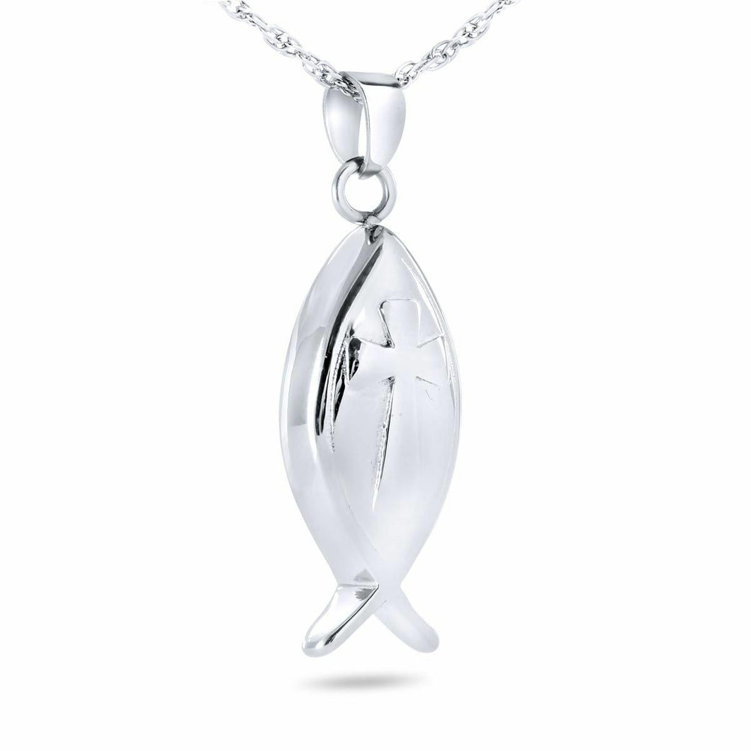 Christian Fish Stainless Steel Pendant/Necklace Funeral Cremation Urn for Ashes
