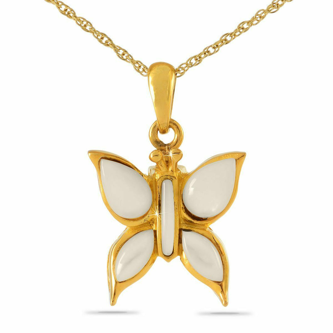 18K Solid Gold Pearl Butterfly Pendant/Necklace Funeral Cremation Urn for Ashes