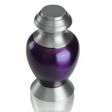 Load image into Gallery viewer, Small/Keepsake 4 Cubic Ins Purple &amp; Pewter Brass Funeral Cremation Urn for Ashes
