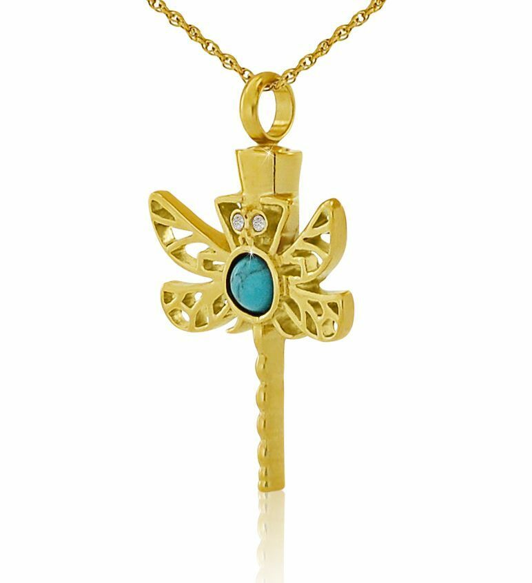 Small/Keepsake Dragonfly with Blue Stone Pendant Funeral Cremation Urn for Ashes