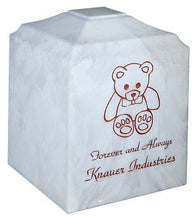 Load image into Gallery viewer, Small/Keepsake 45 Cubic Inch White Teddy Cultured Marble Cremation Urn for Ashes
