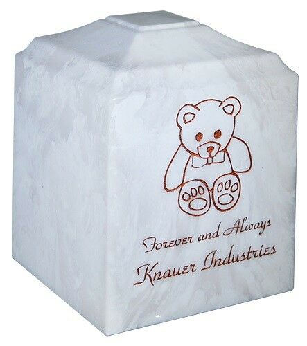 Small/Keepsake 45 Cubic Inch White Teddy Cultured Marble Cremation Urn for Ashes
