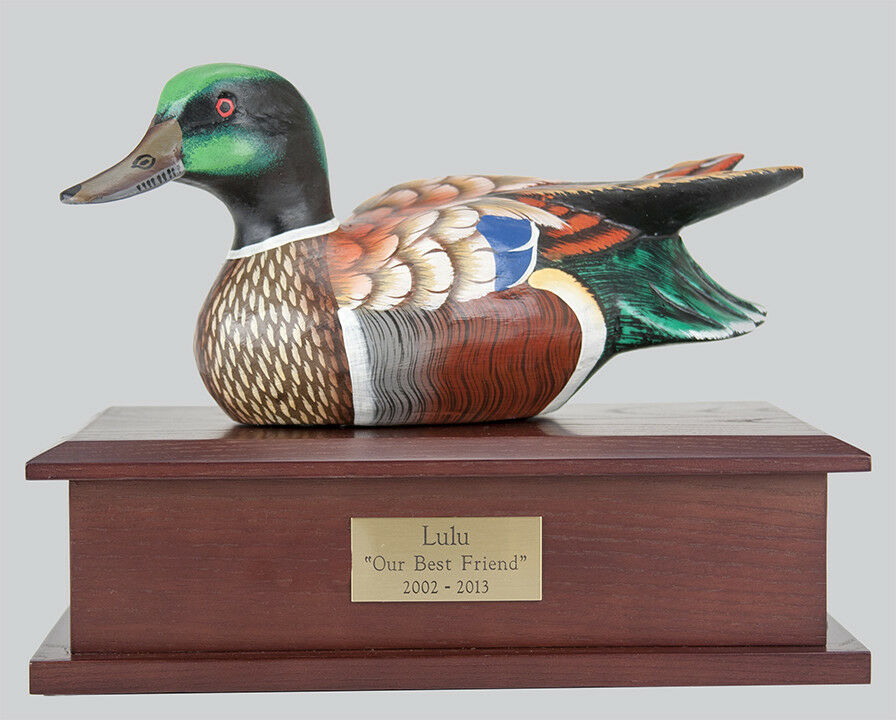 115 Cubic Ins Duck Decoy Urn - Male Coloring/Dark Ash Box for Cremation Ashes