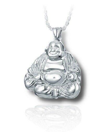 Sterling Silver Smiling Buddha Funeral Cremation Urn Pendant for Ashes w/Chain