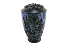 Load image into Gallery viewer, Large/Adult 200 Cubic In Blue Mosaic Iris Glass Funeral Cremation Urn for Ashes
