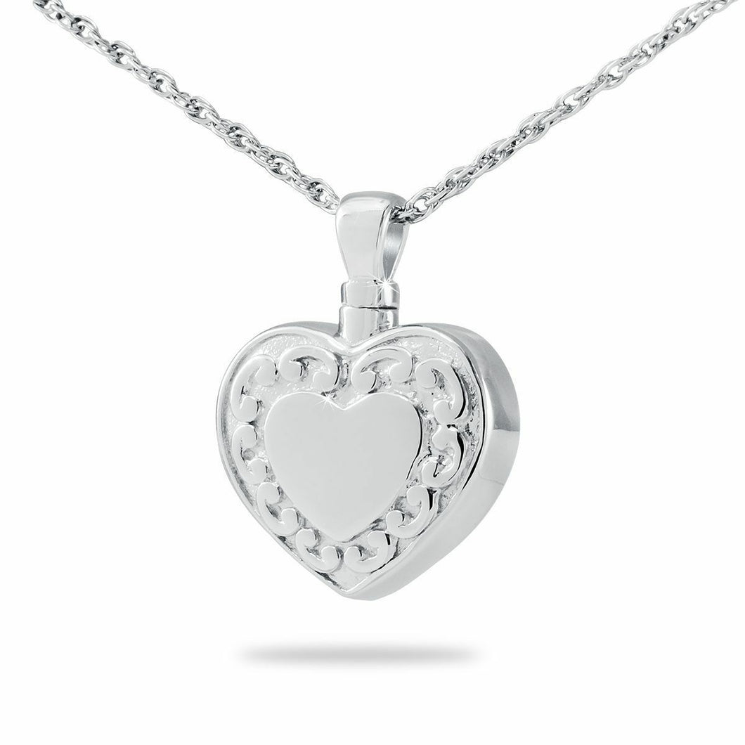 Sterling Silver Woven Heart Pendant/Necklace Funeral Cremation Urn for Ashes