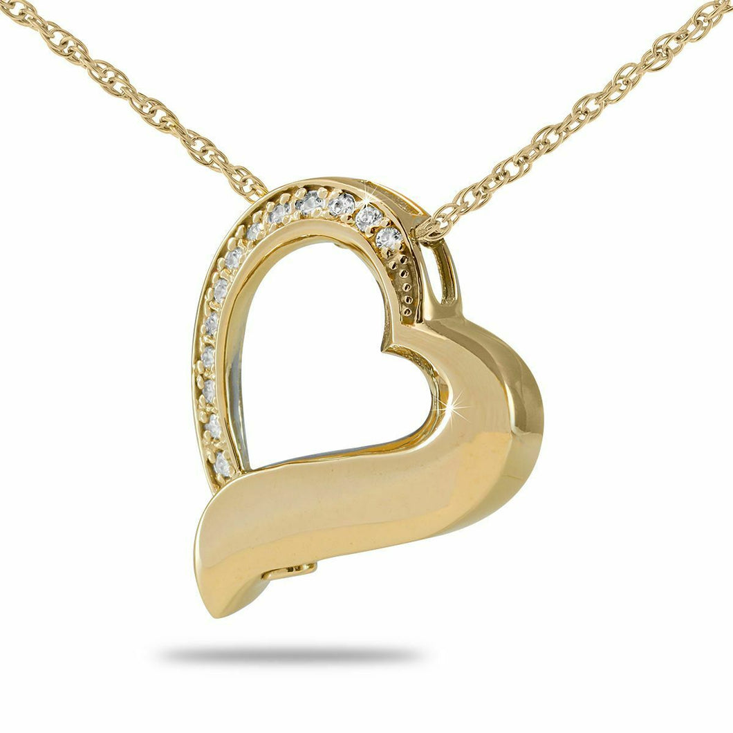 18K Solid Gold Radiant Heart Pendant/Necklace Funeral Cremation Urn for Ashes