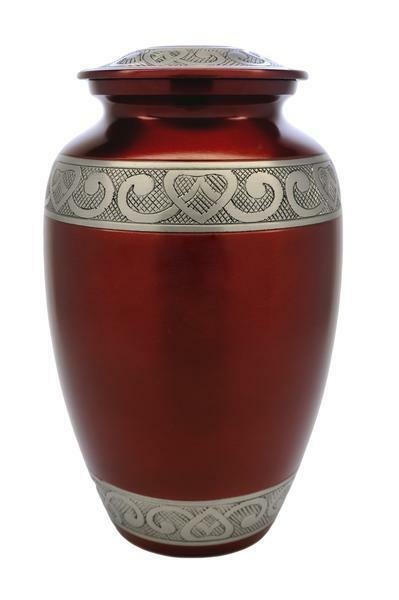 Large/Adult 200 Cubic Inch Ruby Hearts Aluminum Funeral Cremation Urn for Ashes
