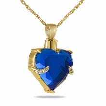 Load image into Gallery viewer, 14K Solid Gold Aqua Blue Pendant Crystal Keepsake Funeral Cremation Urn Ashes
