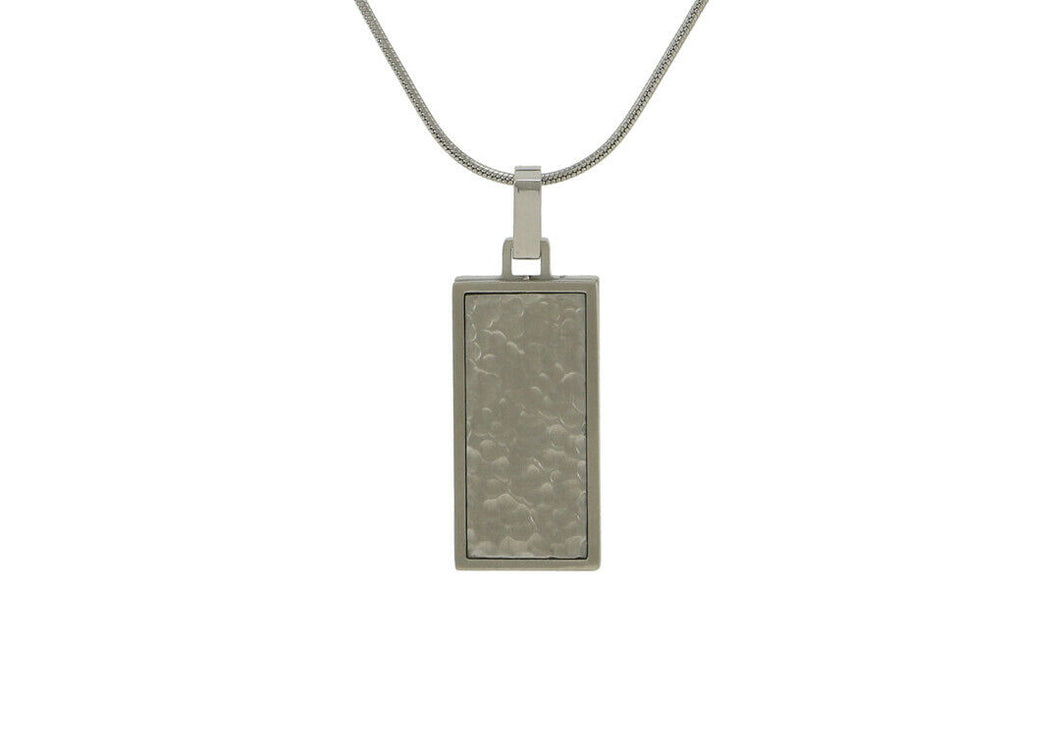 Stainless Steel Pewter Textured Rectangle Cremation Pendant w/chain