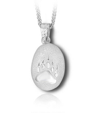 Sterling Silver Bear Paw Fossil Funeral Cremation Urn Pendant for Ashes w/Chain