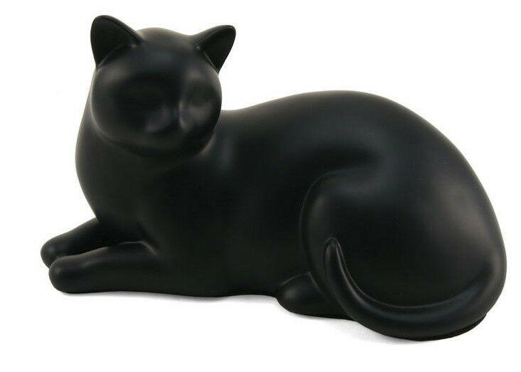Small/Keepsake Black Cozy Cat Resin Funeral Cremation Urn, 25 Cubic Inches