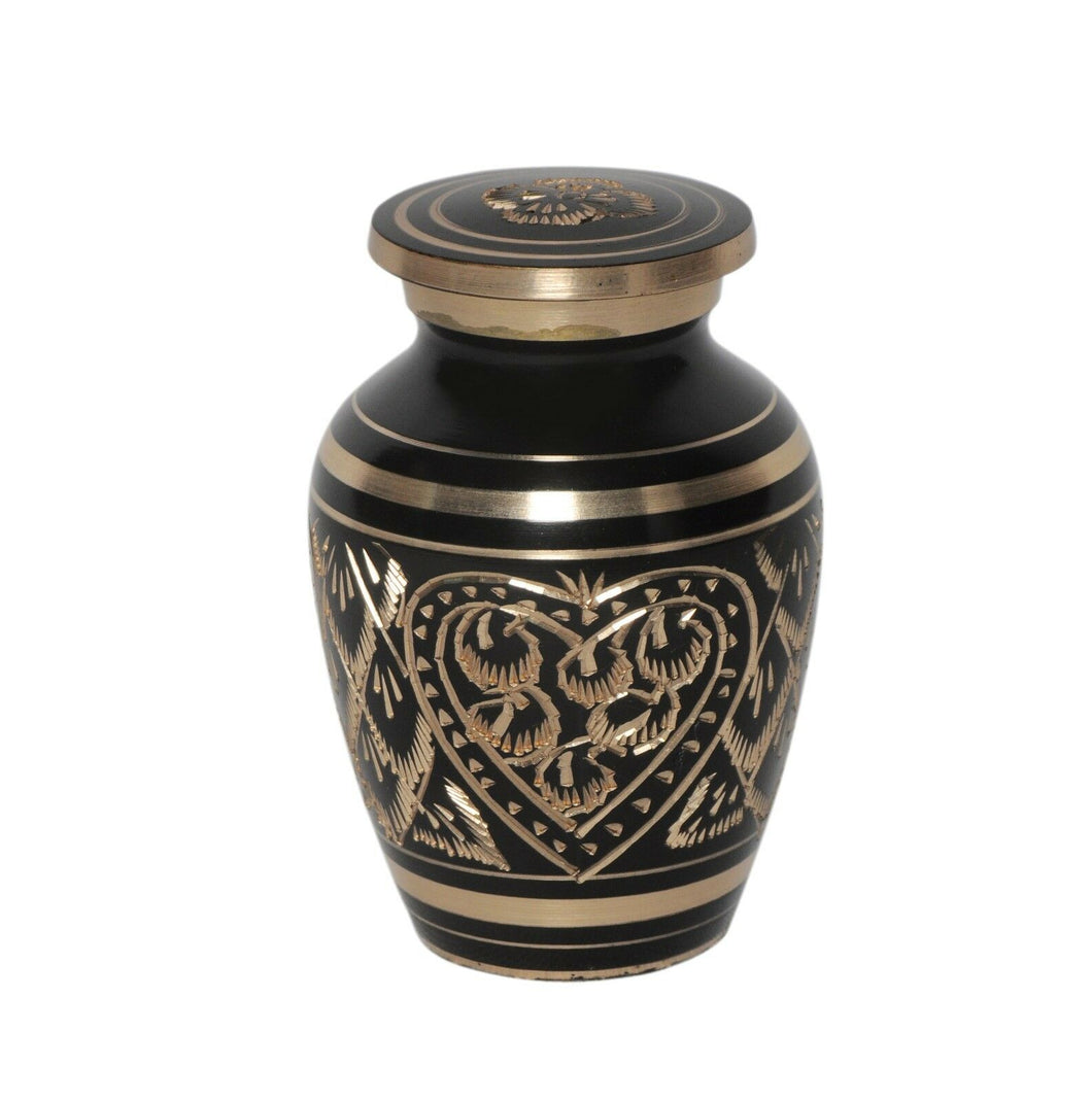 Small/Keepsake 3 Cubic Inches Etched Ebony Brass Funeral Cremation Urn for Ashes