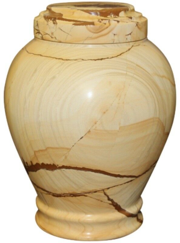 Large/Adult 220 Cubic Inch Embrace Teak Natural Marble Funeral Cremation Urn