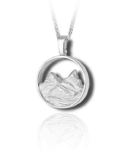 Sterling Silver Mountain View Funeral Cremation Urn Pendant for Ashes w/Chain
