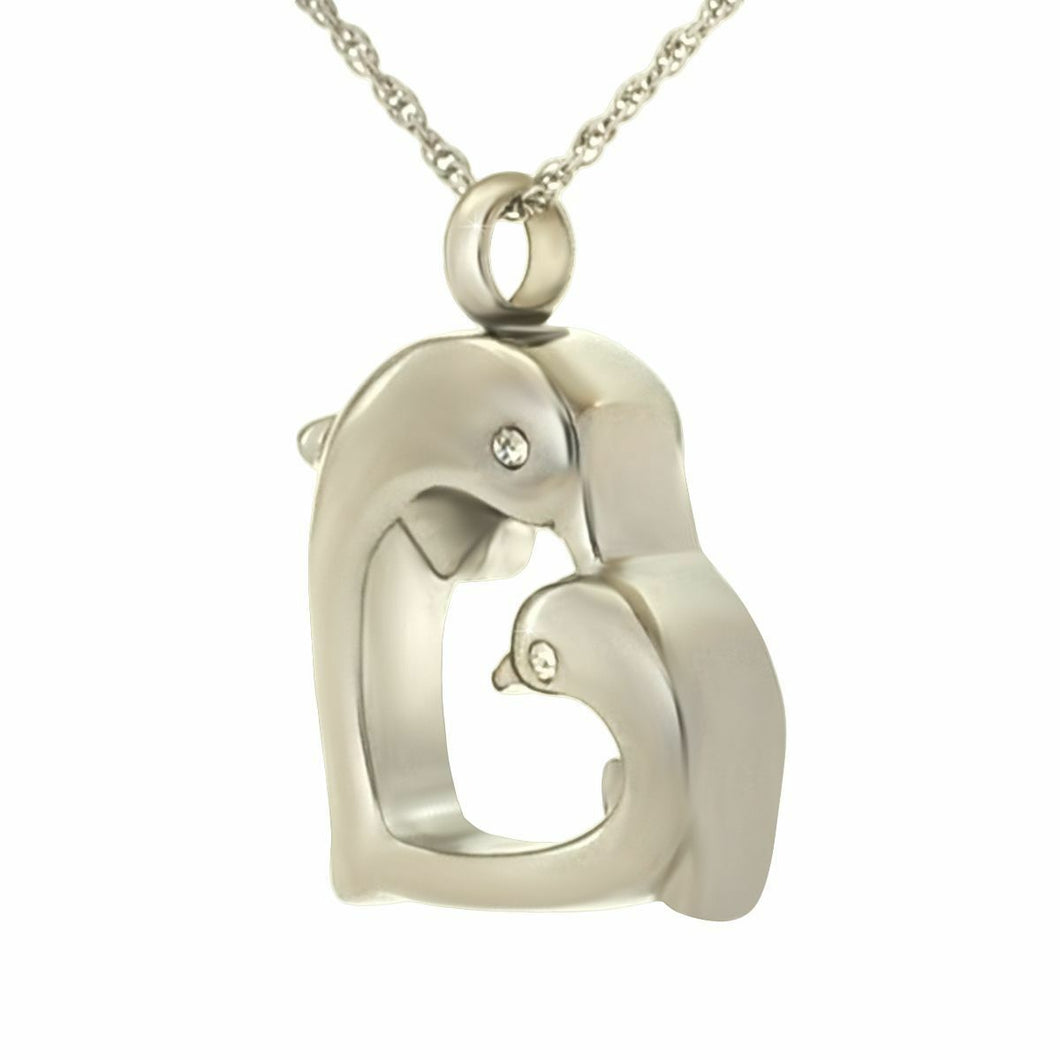 Two Dolphins Stainless Steel Pendant/Necklace Funeral Cremation Urn for Ashes