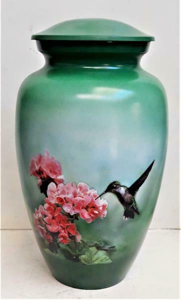 Small/Keepsake 3 Cubic Inch Hummingbird Flower Aluminum Cremation Urn for Ashes