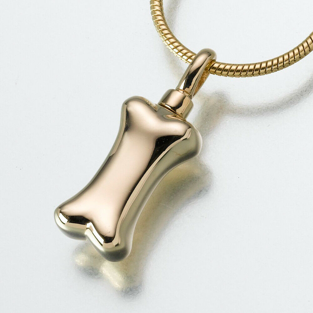 Gold Vermeil Dog Bone Memorial Jewelry Pendant Funeral Cremation Urn At Peace Memorials