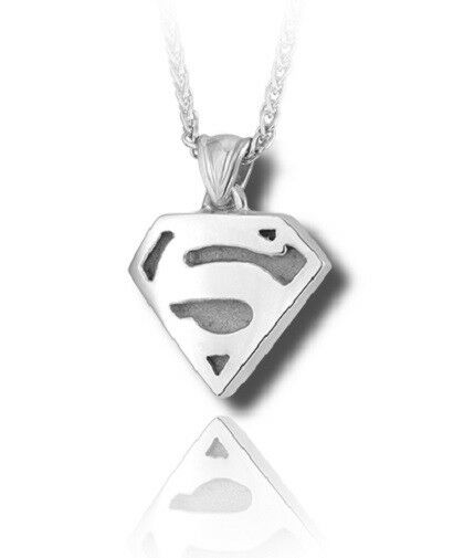 Sterling Silver Superman S Logo Funeral Cremation Urn Pendant for Ashes w/Chain
