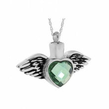 Load image into Gallery viewer, Green Crystal Heart Stainless Steel Pendant/Necklace Cremation Urn for Ashes
