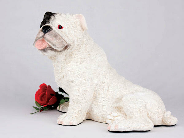 Large 219 Cubic Inches White Bulldog Resin Urn for Cremation Ashes