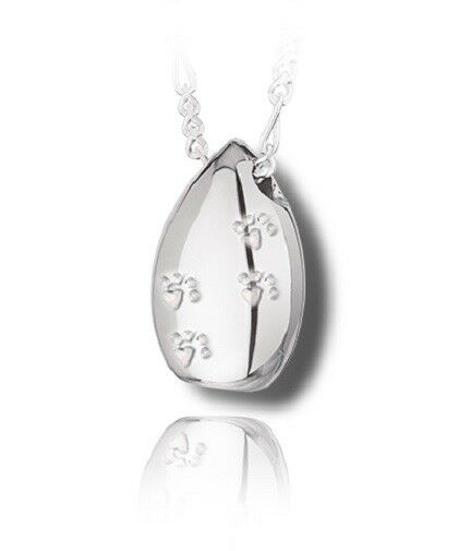 Sterling Silver Pet Tear Drop Cremation Urn Pendant for Ashes w/Chain