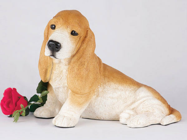 Large 189 Cubic Ins Brown & White Basset Hound Resin Urn for Cremation Ashes