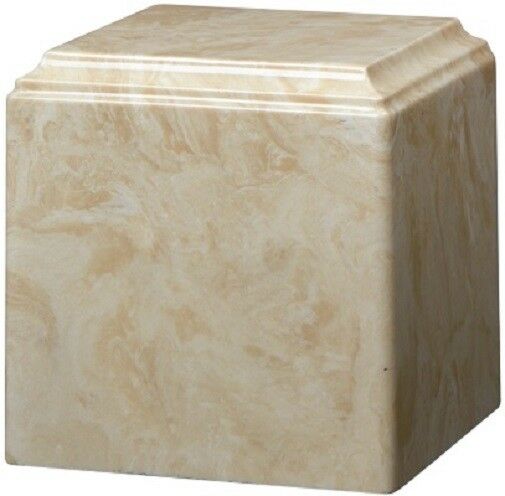 Large/Adult 280 Cubic Inch Creme Mocha Cultured Marble Cube Cremation Urn