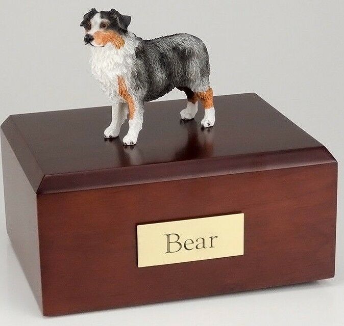Australian Shepherd Pet Funeral Cremation Urn Avail in 3 Diff Colors & 4 Sizes