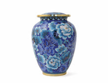 Load image into Gallery viewer, Small/Keepsake Floral Blue Cloisonne Funeral Cremation Urn, 50 Cubic Inches
