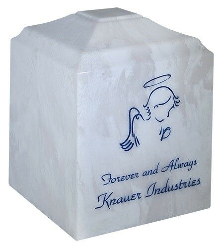 Small/Keepsake 45 Cubic Inch White Angel Cultured Marble Cremation Urn for Ashes