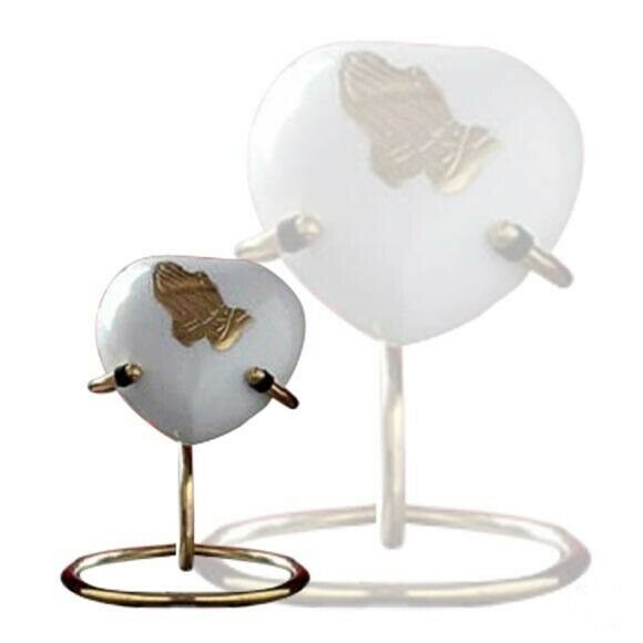 Small/Keepsake 5 Cubic Inch Classic White Heart Praying Hands Cremation Urn