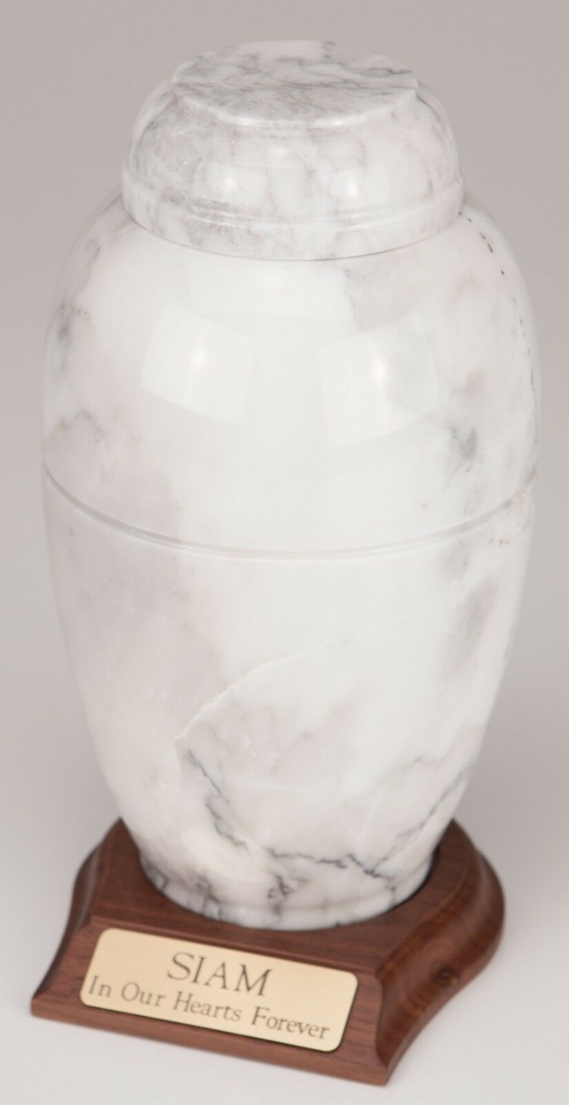 Small/Keepsake 28 Cubic Ins White Marble Vase Urn for Ashes w/Engravable Base