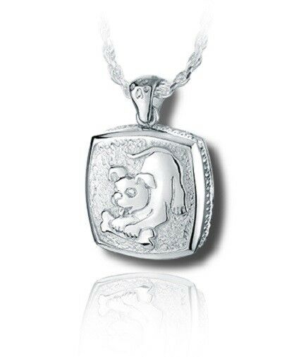 Sterling Silver Cushion Puppy Playing Cremation Urn Pendant for Ashes w/Chain
