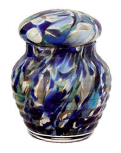 Small/Keepsake 12 Cubic Inch Crystal Ocean Blue Mix Funeral Cremation Urn