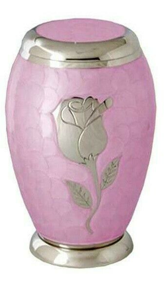 Large/Adult 200 Cubic Inch Brass Pink Floral Funeral Cremation Urn for Ashes