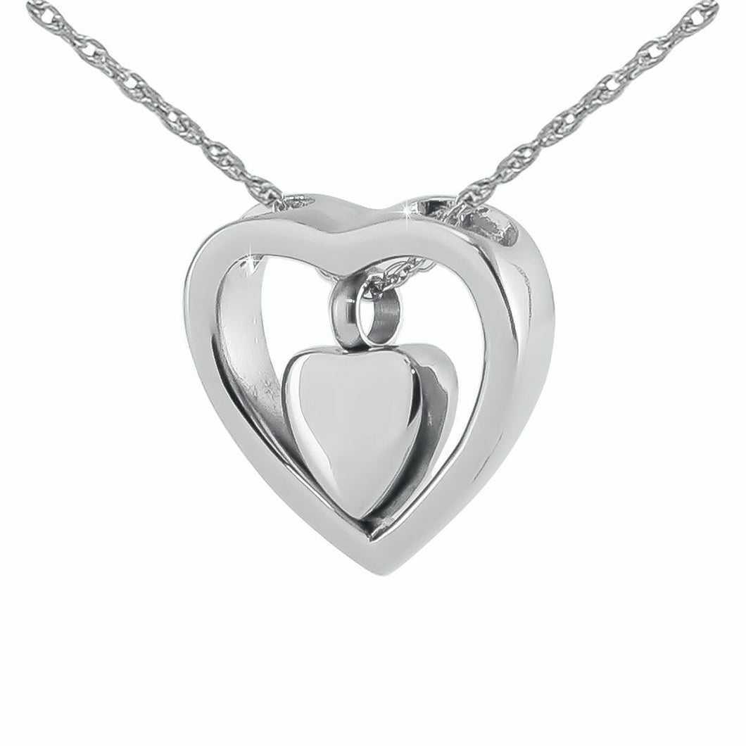 Small/Keepsake Steel Double Heart Pendant Funeral Cremation Urn for Ashes