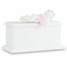 Load image into Gallery viewer, Small/Keepsake 80 Cubic Inch Pink Resting Angel Wood Funeral Cremation Urn
