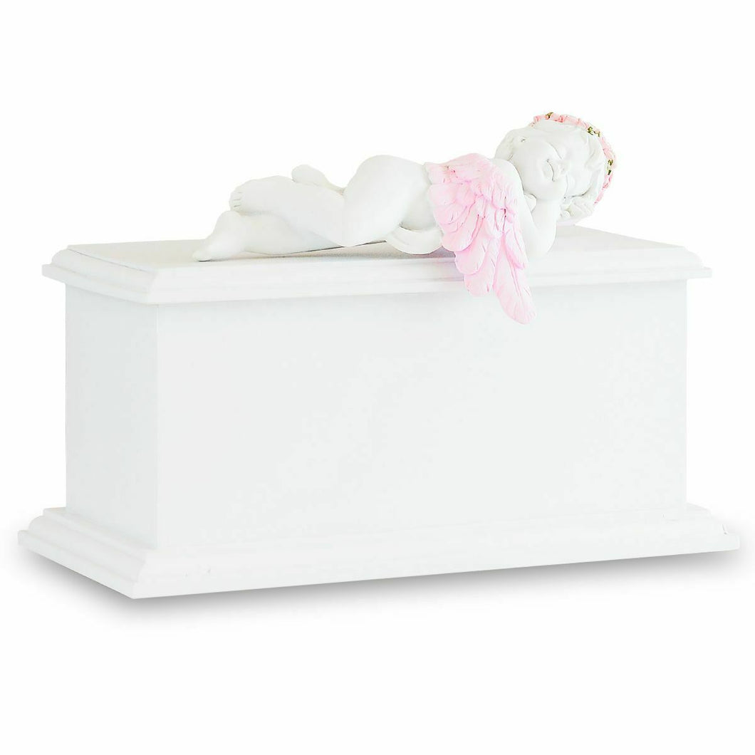 Small/Keepsake 80 Cubic Inch Pink Resting Angel Wood Funeral Cremation Urn