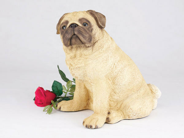 Large 187 Cubic Inches Tan Pug Resin Urn for Cremation Ashes