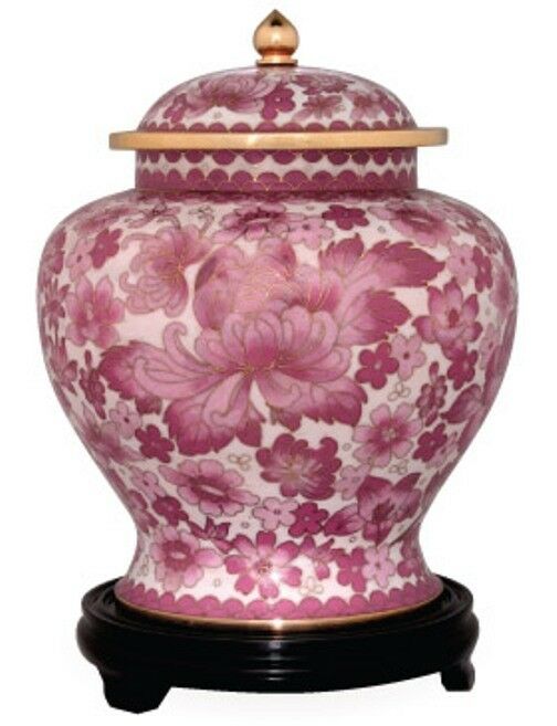 Small/Keepsake Cloisonne 40 Cubic Inches Pink Floral Funeral Cremation Urn