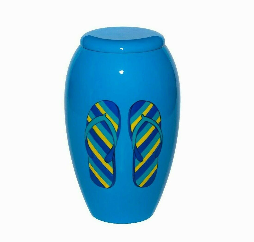 Blue 210 Cubic Inches Large/Adult Flip Flops Funeral Cremation Urn for Ashes