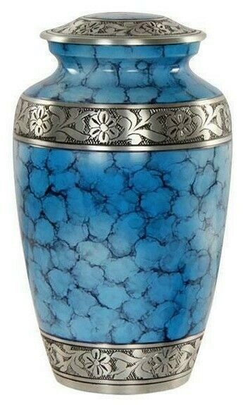 Large/Adult 200 Cubic Inch Metal Aqua Blue Cloud Funeral Cremation Urn for Ashes