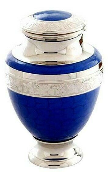 Large/Adult 220 Cubic Inch Brass Serene Blue Funeral Cremation Urn for Ashes
