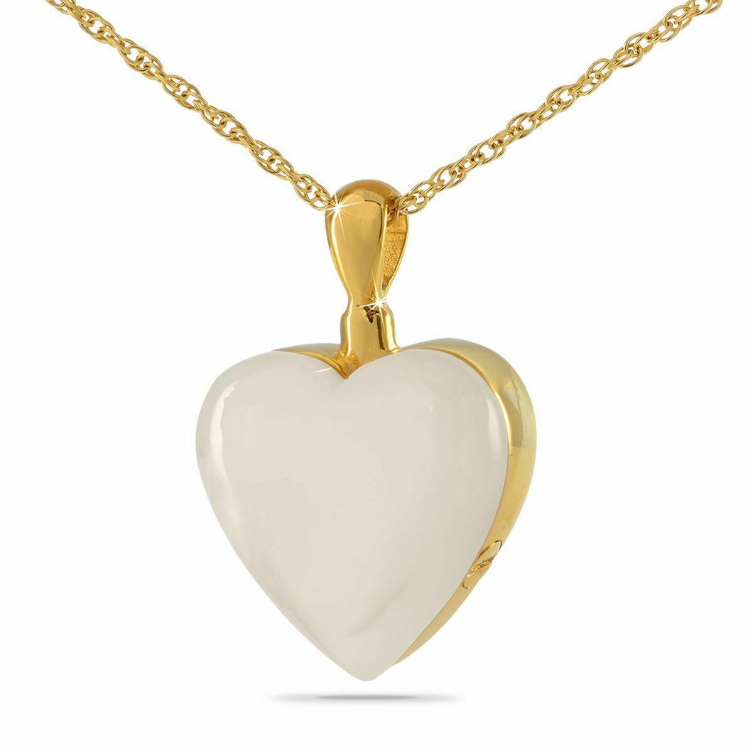 18K Solid Gold Pearl Heart Pendant/Necklace Funeral Cremation Urn for Ashes