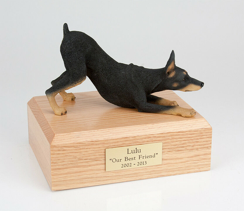 Doberman Black Pet Funeral Cremation Urn Avail in 3 Different Colors & 4 Sizes