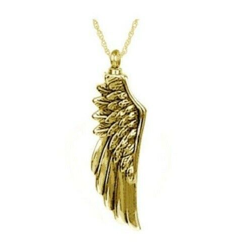 18K Solid Gold Angel's Wing Pendant/Necklace Funeral Cremation Urn for Ashes